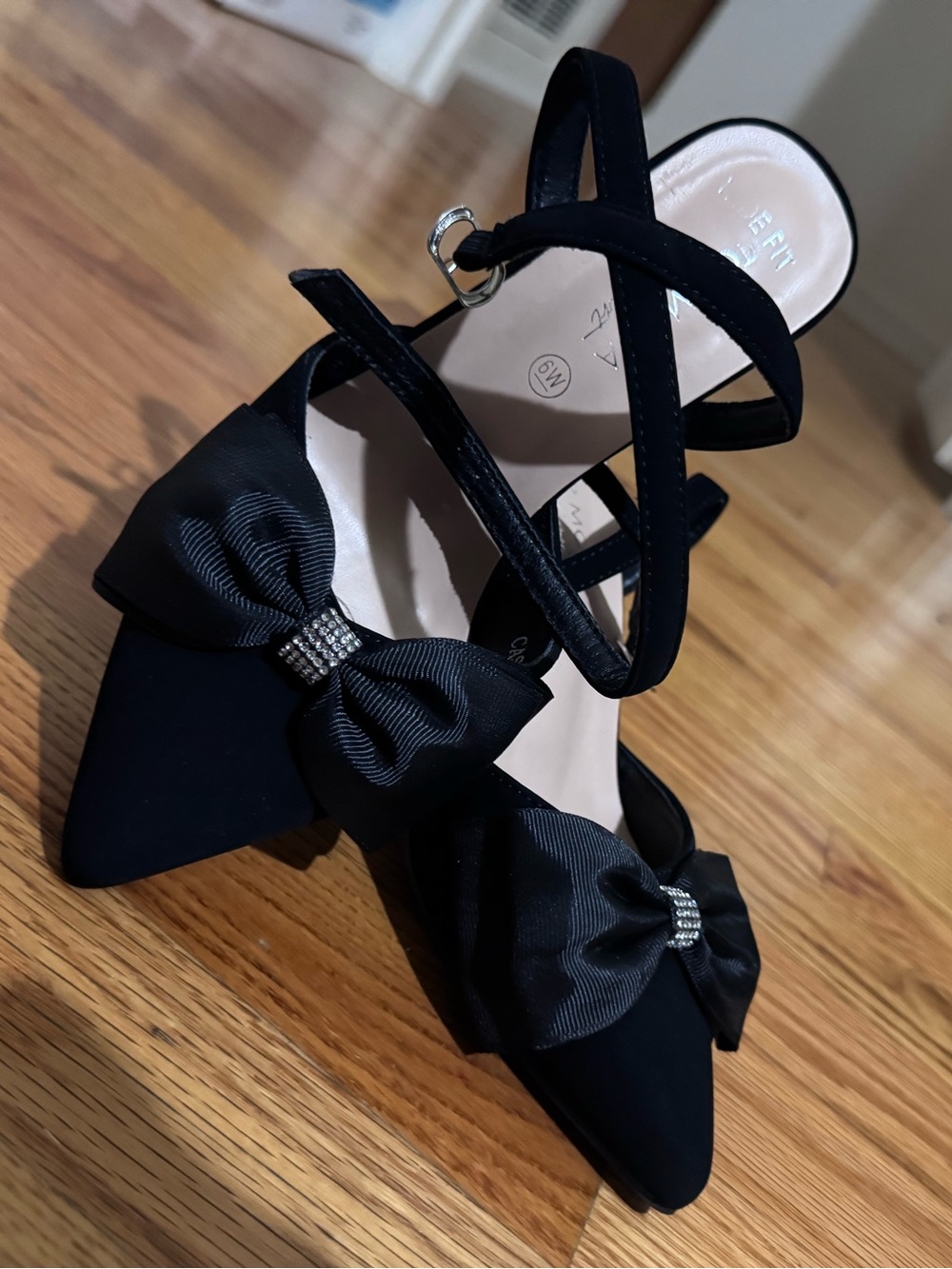 Elegant Black Bow Ankle-Strap Heels